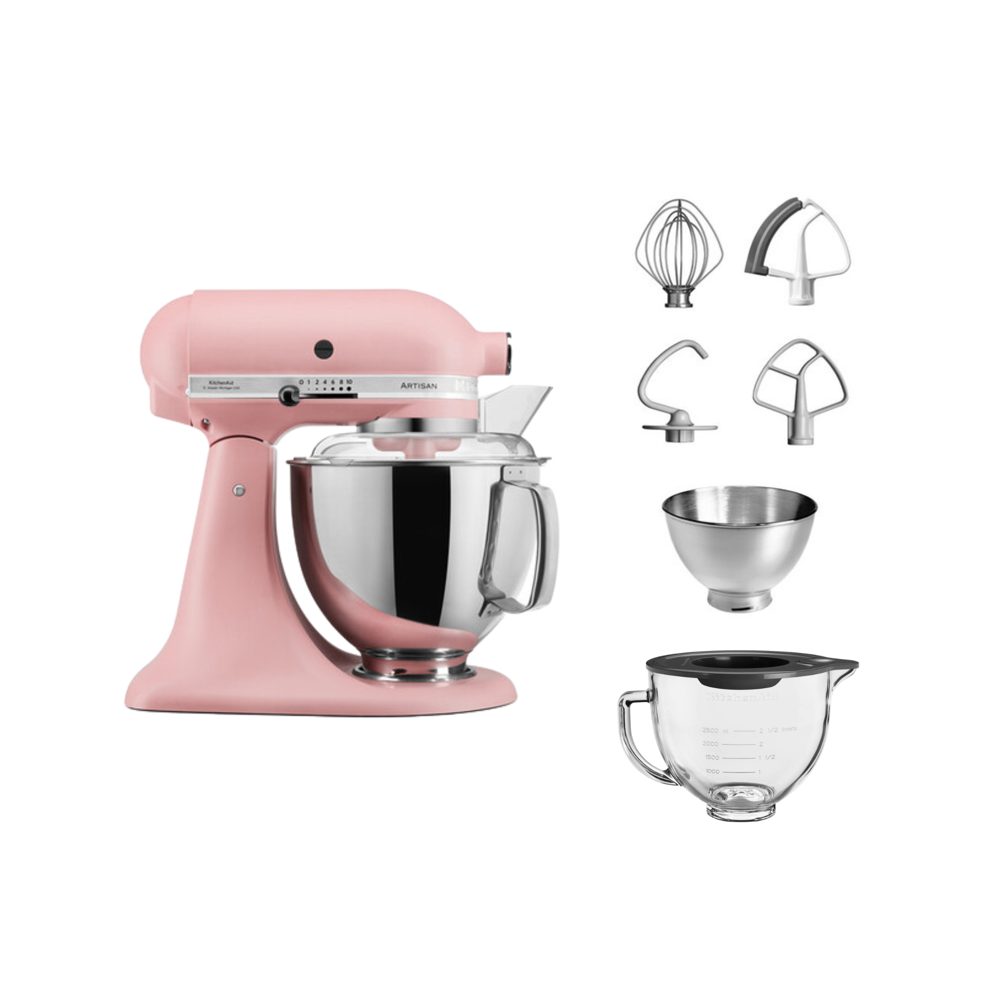 KitchenAid 4,8 L 5KSM175 Artisan Küchenmaschine Glasset mit Glasschüssel-Altrosa