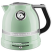 bauchiger Wasserkocher von KitchenAid mit regelbarem Temperaturschieber und Temperaturanzeige in der Farbe Pistazie auf weißem Hintergrund