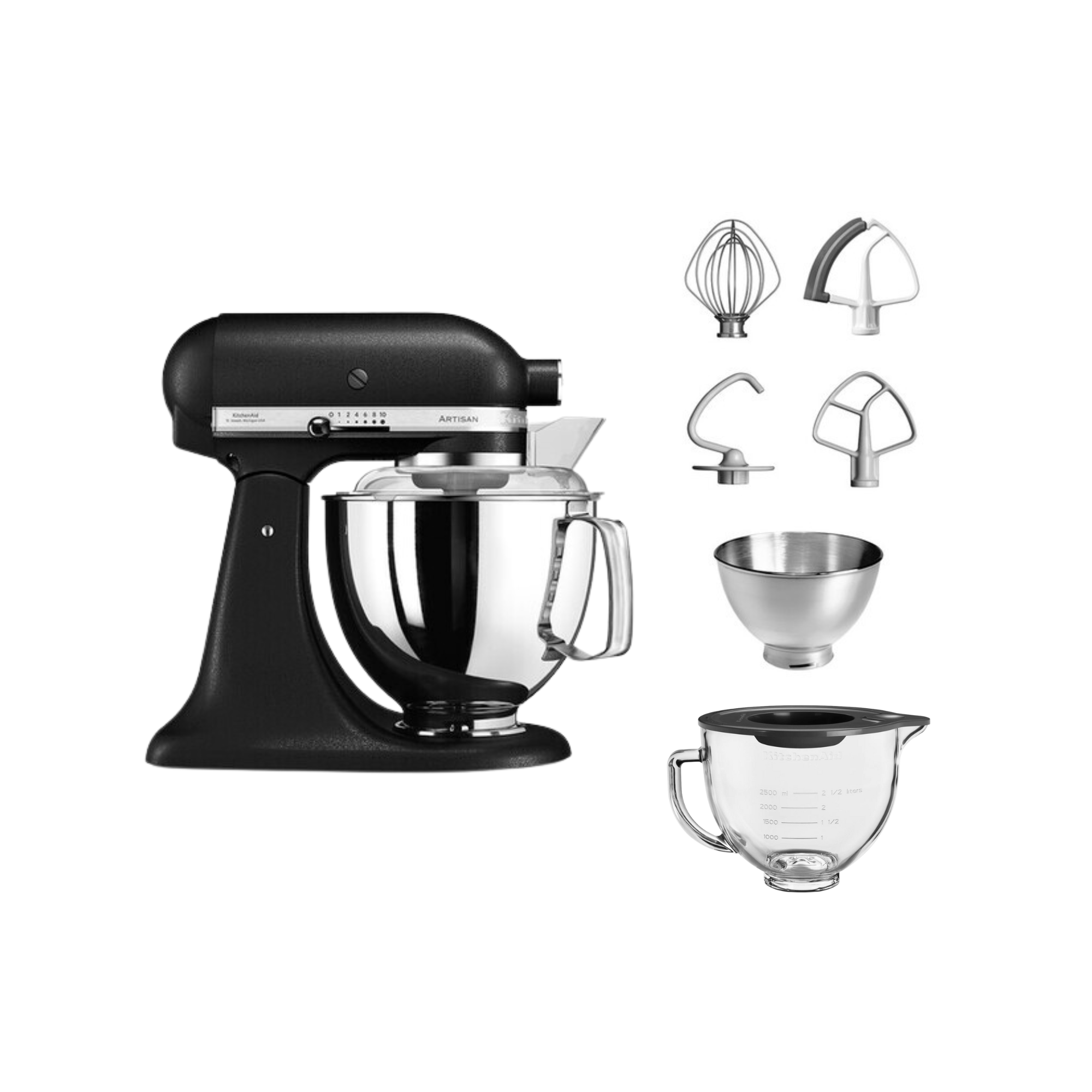 KitchenAid 4,8 L 5KSM175 Artisan Küchenmaschine Glasset mit Glasschüssel-Gusseisen Schwarz