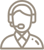 Person mit Headset als Icon aus beigen Linien