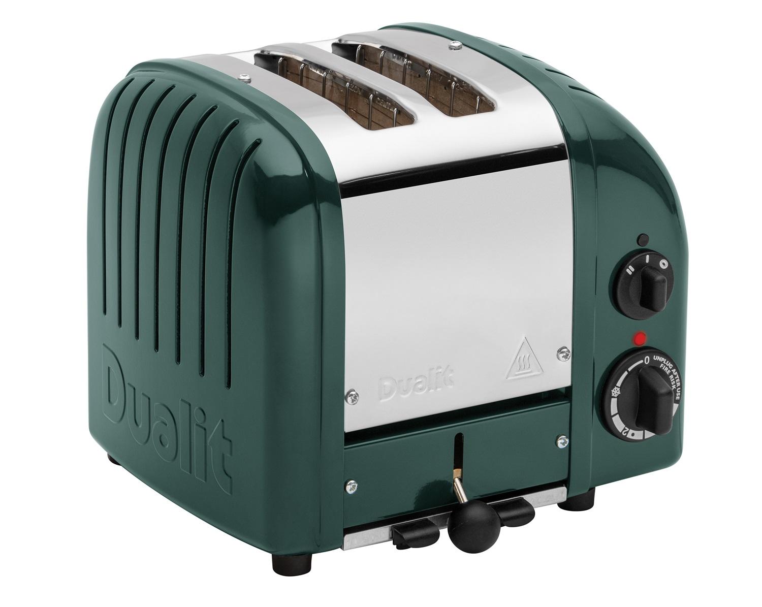 Dualit Toaster mit zwei Schlitzen in der Farbe Evergreen vor weißen neutralen Hintergrund