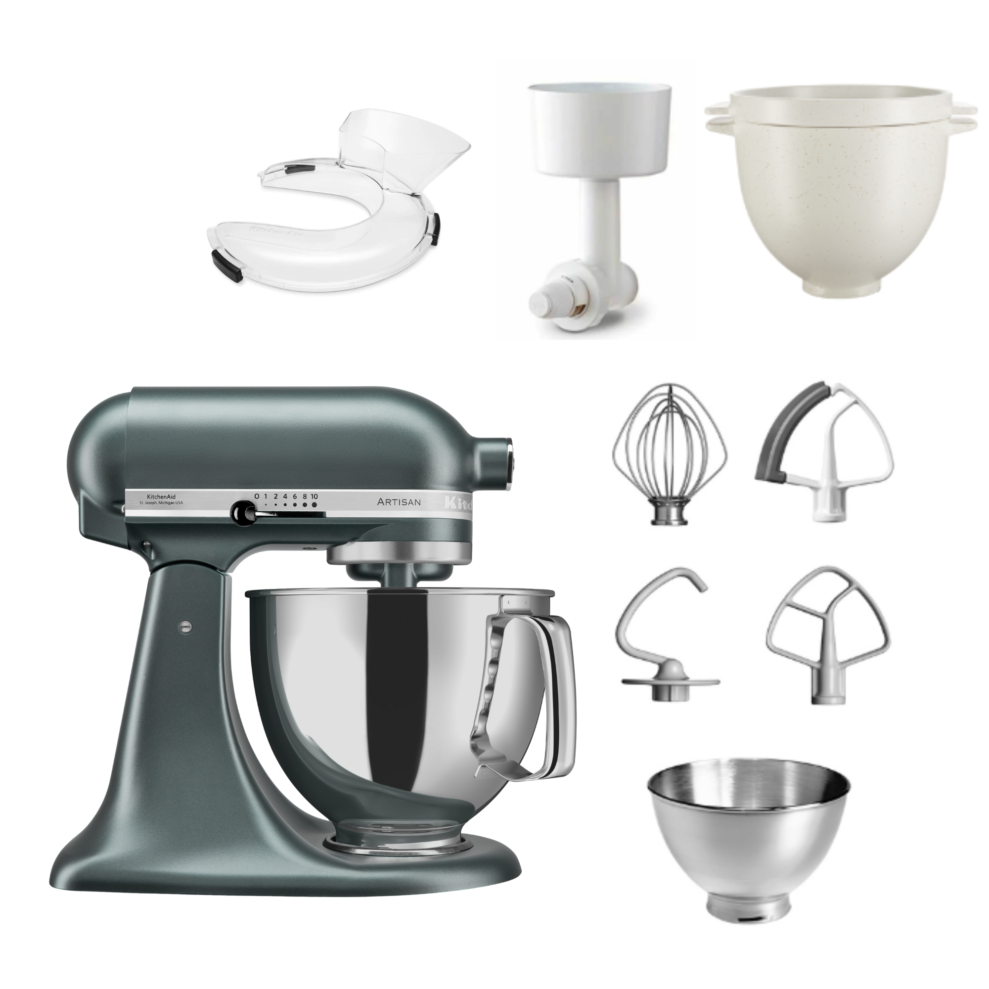 KitchenAid 4,8 L 5KSM175 Artisan Küchenmaschine Breadlover mit Messerschmidt Getreidemühlenvorsatz + Brotbackschüssel