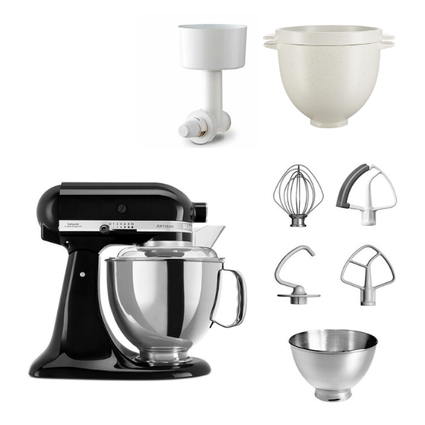 KitchenAid 4,8 L 5KSM175 Artisan Küchenmaschine Breadlover mit Messerschmidt Getreidemühlenvorsatz + Brotbackschüssel