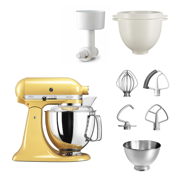 KitchenAid 4,8 L 5KSM175 Artisan Küchenmaschine Breadlover mit Messerschmidt Getreidemühlenvorsatz + Brotbackschüssel