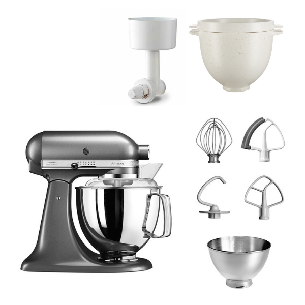 KitchenAid 4,8 L 5KSM175 Artisan Küchenmaschine Breadlover mit Messerschmidt Getreidemühlenvorsatz + Brotbackschüssel