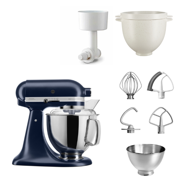 KitchenAid 4,8 L 5KSM175 Artisan Küchenmaschine Breadlover mit Messerschmidt Getreidemühlenvorsatz + Brotbackschüssel