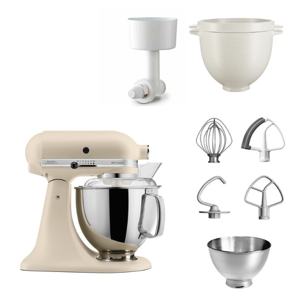 KitchenAid 4,8 L 5KSM175 Artisan Küchenmaschine Breadlover mit Messerschmidt Getreidemühlenvorsatz + Brotbackschüssel