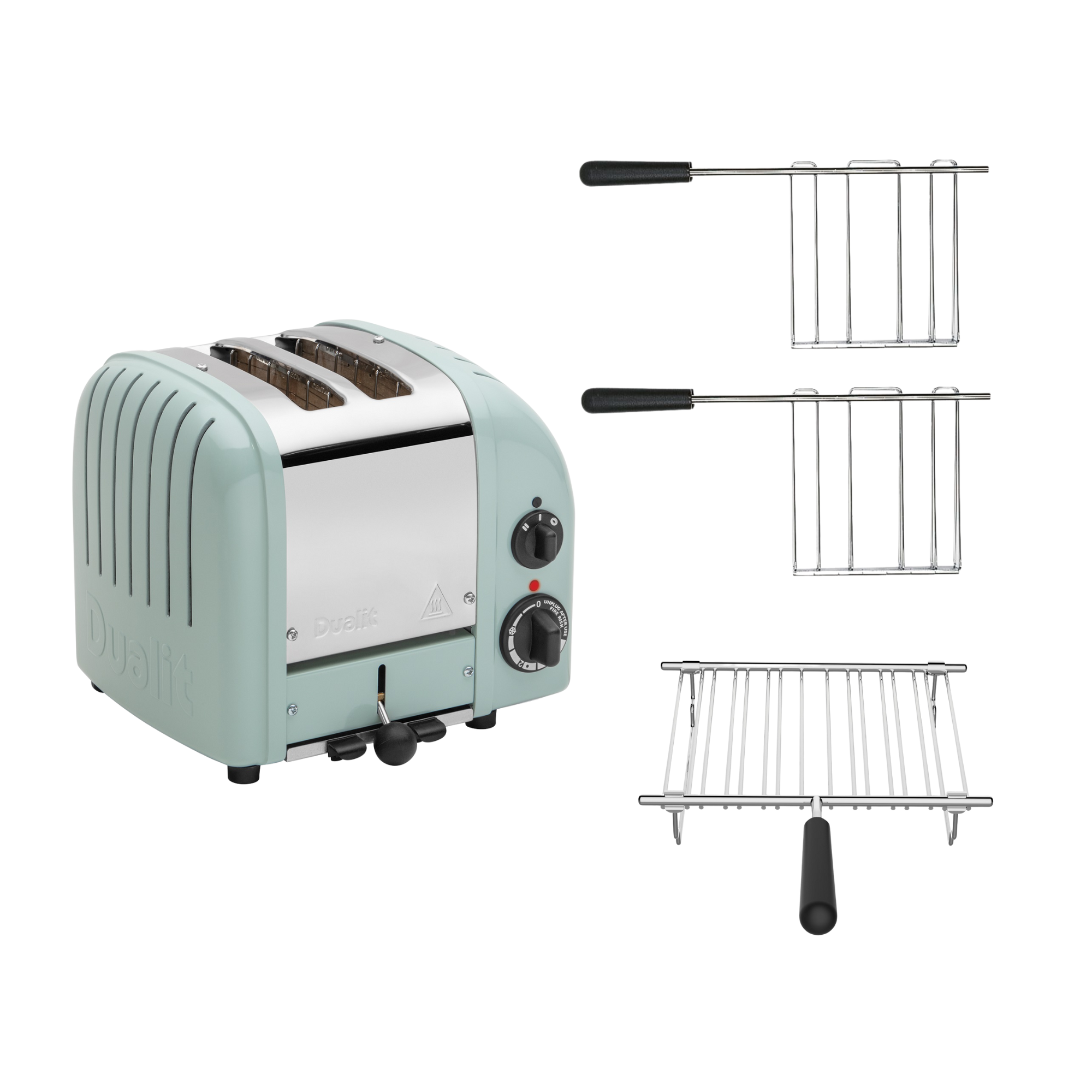 Dualit Toaster Paket 3, 2er Toaster mit Brötchenaufsatz und zwei Sandwichzangen