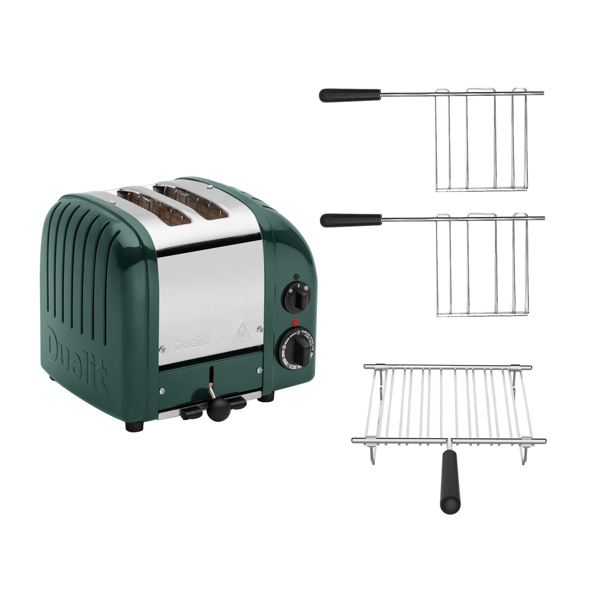 Dualit Toaster Paket 3, 2er Toaster mit Brötchenaufsatz und zwei Sandwichzangen