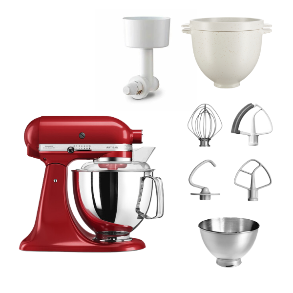 KitchenAid 4,8 L 5KSM175 Artisan Küchenmaschine Breadlover mit Messerschmidt Getreidemühlenvorsatz + Brotbackschüssel