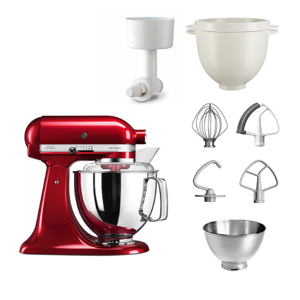 KitchenAid 4,8 L 5KSM175 Artisan Küchenmaschine Breadlover mit Messerschmidt Getreidemühlenvorsatz + Brotbackschüssel