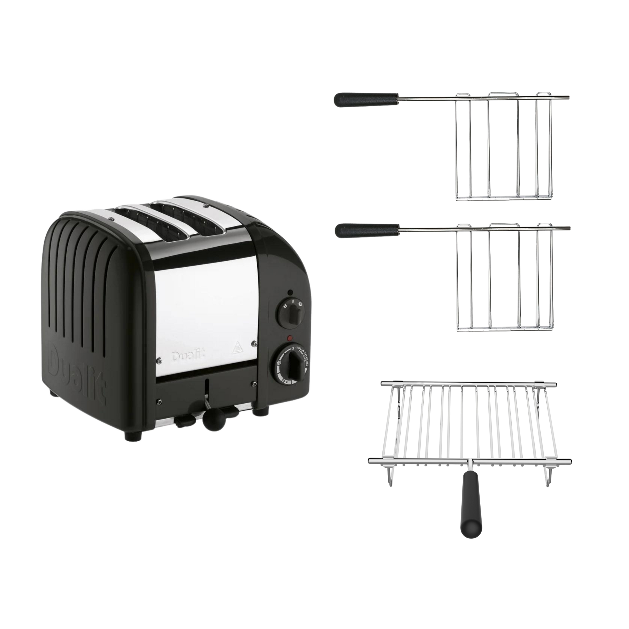 Dualit Toaster Paket 3, 2er Toaster mit Brötchenaufsatz und zwei Sandwichzangen