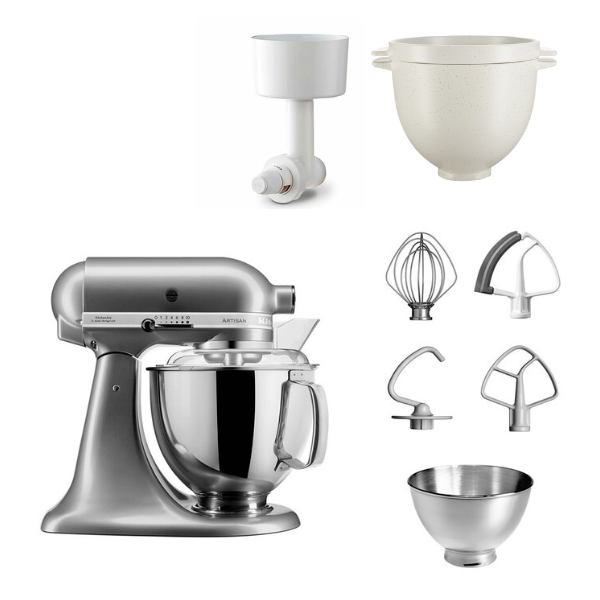 KitchenAid 4,8 L 5KSM175 Artisan Küchenmaschine Breadlover mit Messerschmidt Getreidemühlenvorsatz + Brotbackschüssel