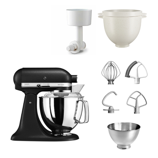 KitchenAid 4,8 L 5KSM175 Artisan Küchenmaschine Breadlover mit Messerschmidt Getreidemühlenvorsatz + Brotbackschüssel