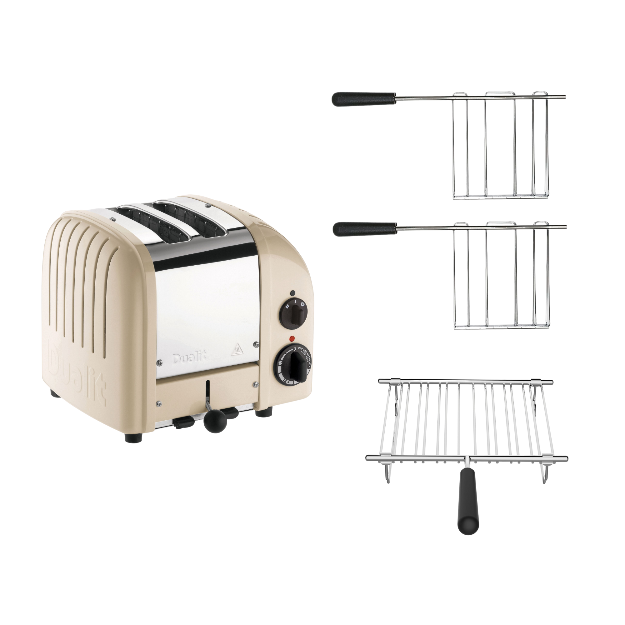 Dualit Toaster Paket 3, 2er Toaster mit Brötchenaufsatz und zwei Sandwichzangen