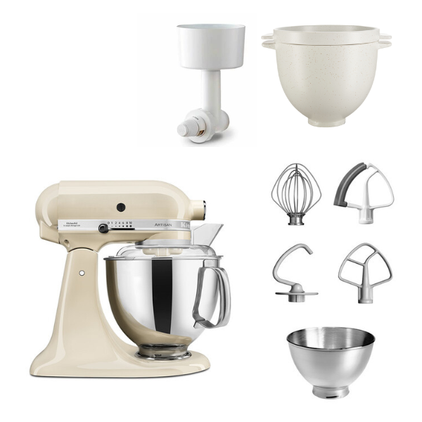 KitchenAid 4,8 L 5KSM175 Artisan Küchenmaschine Breadlover mit Messerschmidt Getreidemühlenvorsatz + Brotbackschüssel