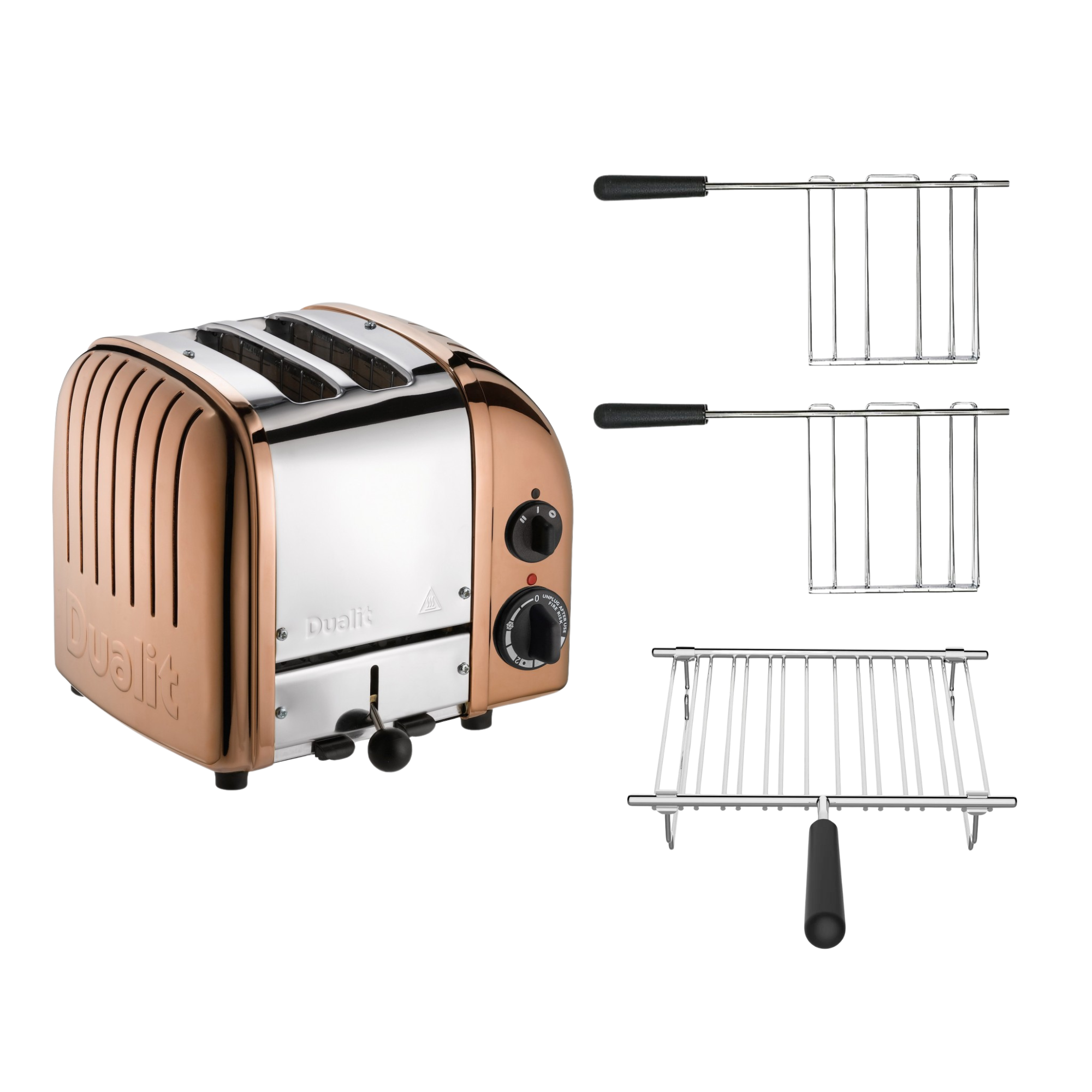Dualit Toaster Paket 3, 2er Toaster mit Brötchenaufsatz und zwei Sandwichzangen