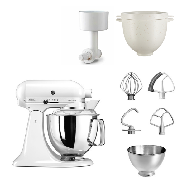 KitchenAid 4,8 L 5KSM175 Artisan Küchenmaschine Breadlover mit Messerschmidt Getreidemühlenvorsatz + Brotbackschüssel