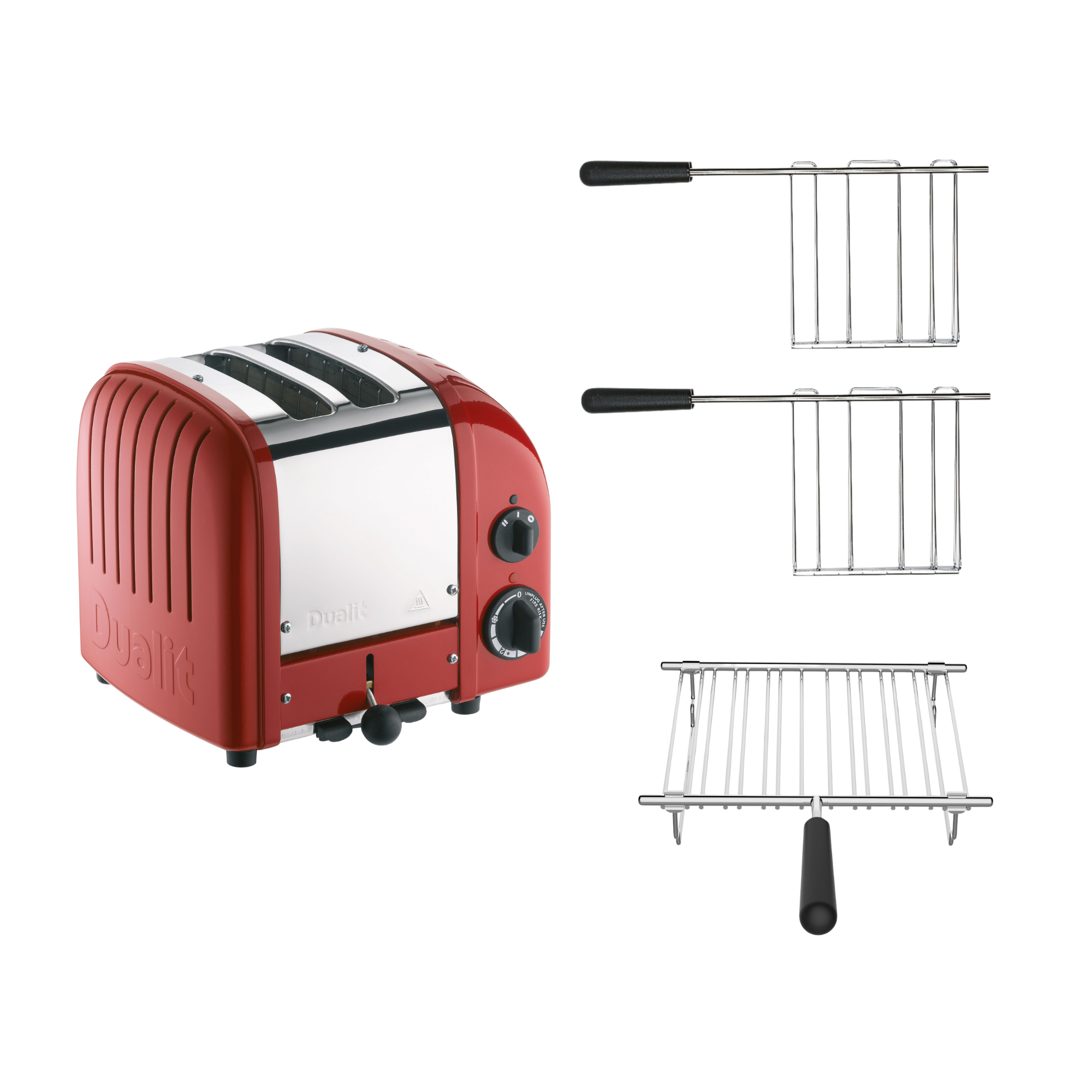 Dualit Toaster Paket 3, 2er Toaster mit Brötchenaufsatz und zwei Sandwichzangen