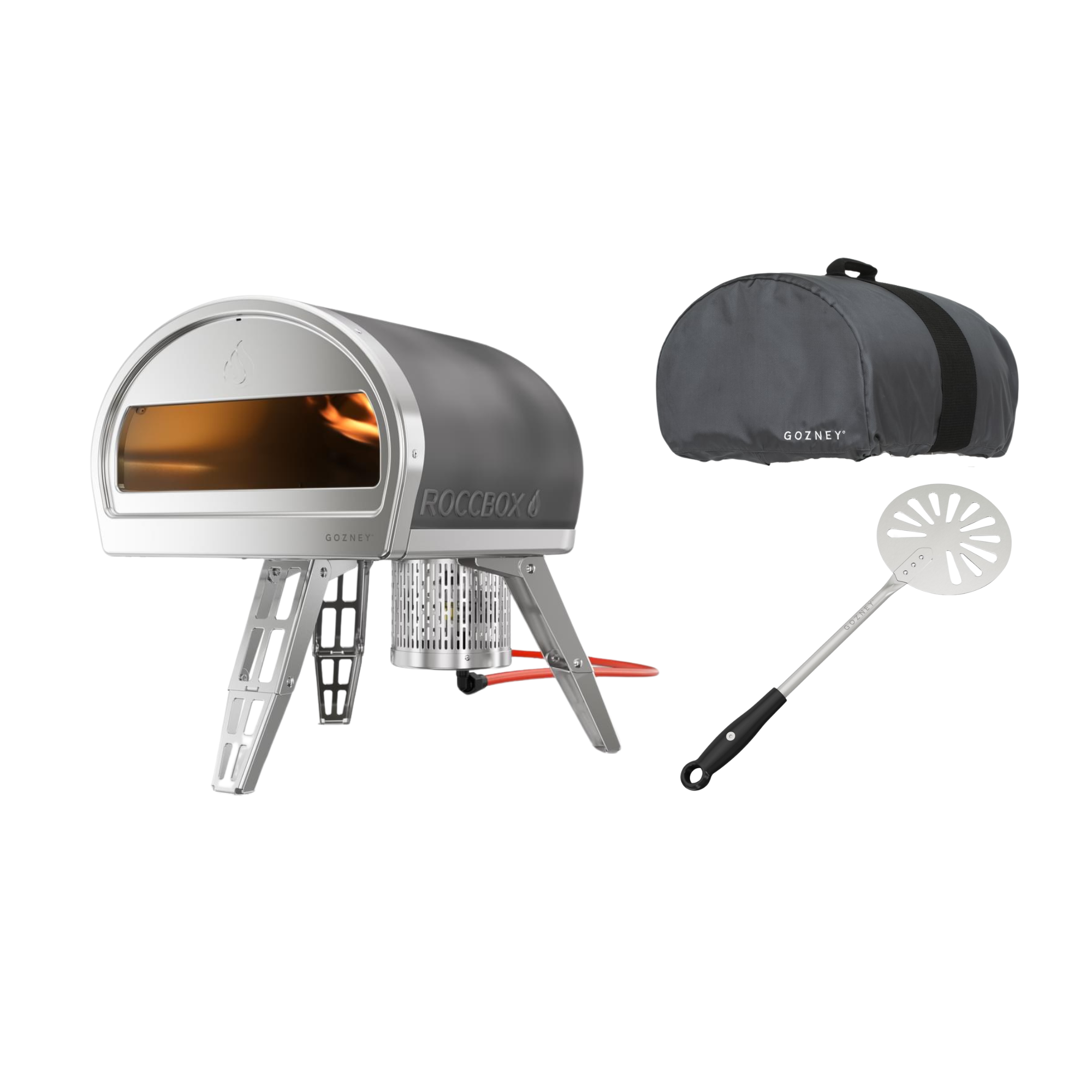 Gozney Roccbox Pizzaofen mit Abdeckhaube und Roccbox Pizzawender