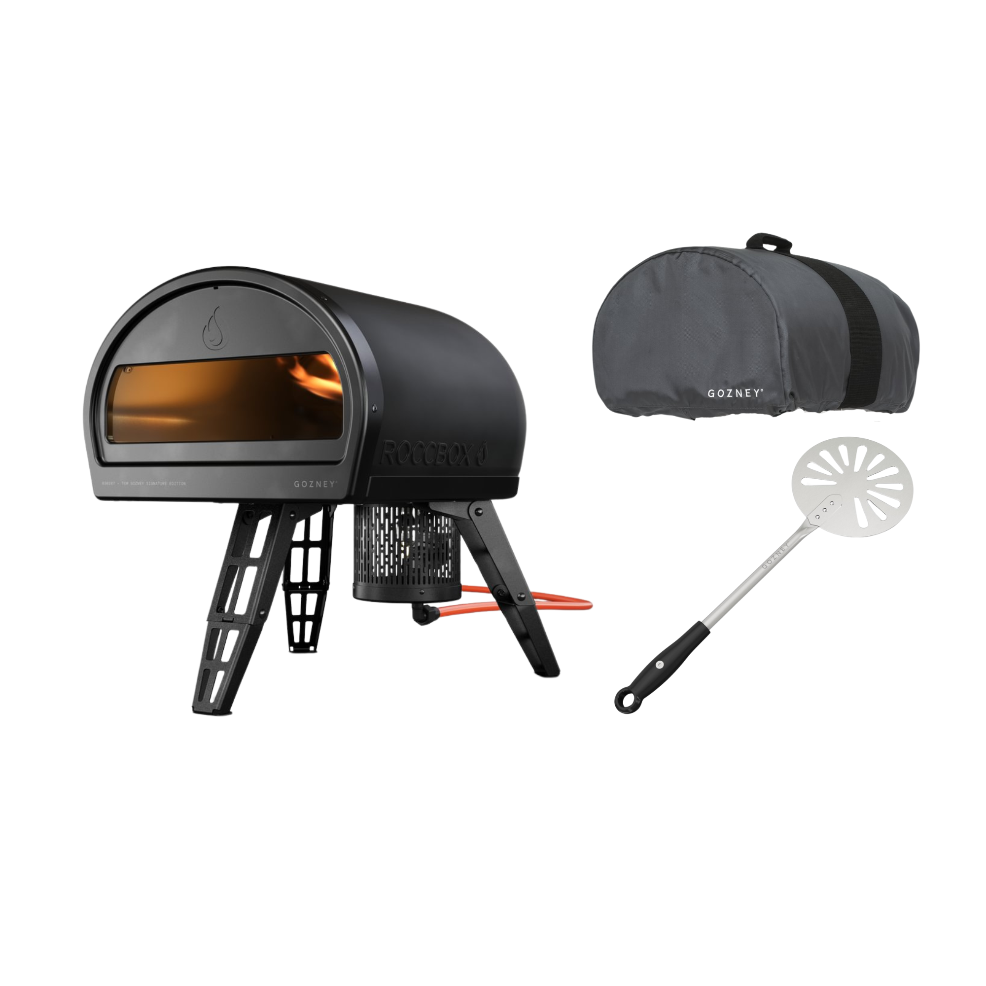 Gozney Roccbox Pizzaofen mit Abdeckhaube und Roccbox Pizzawender