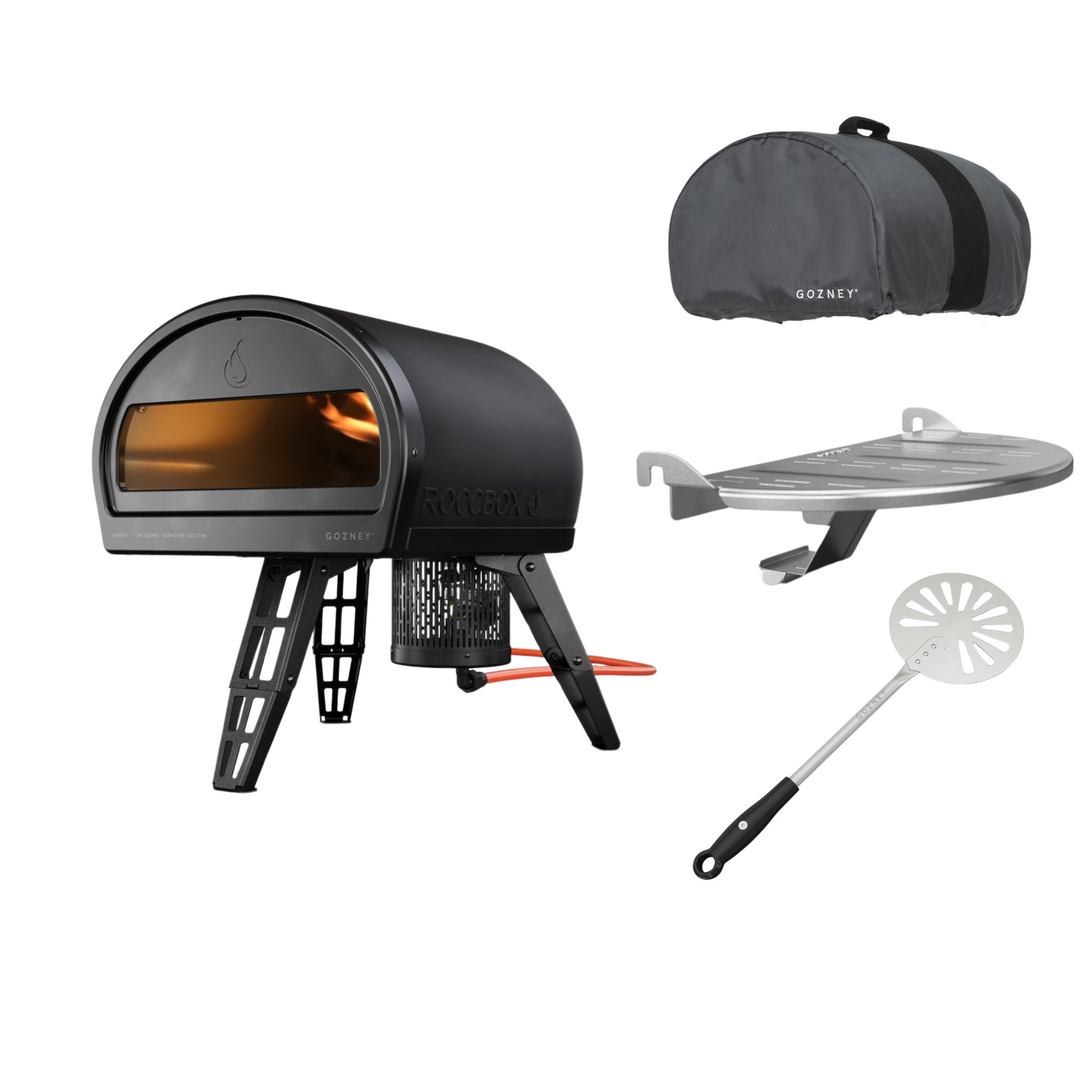 Gozney Roccbox Pizzaofen mit Abdeckhaube, Frontablage und Roccbox Pizzawender