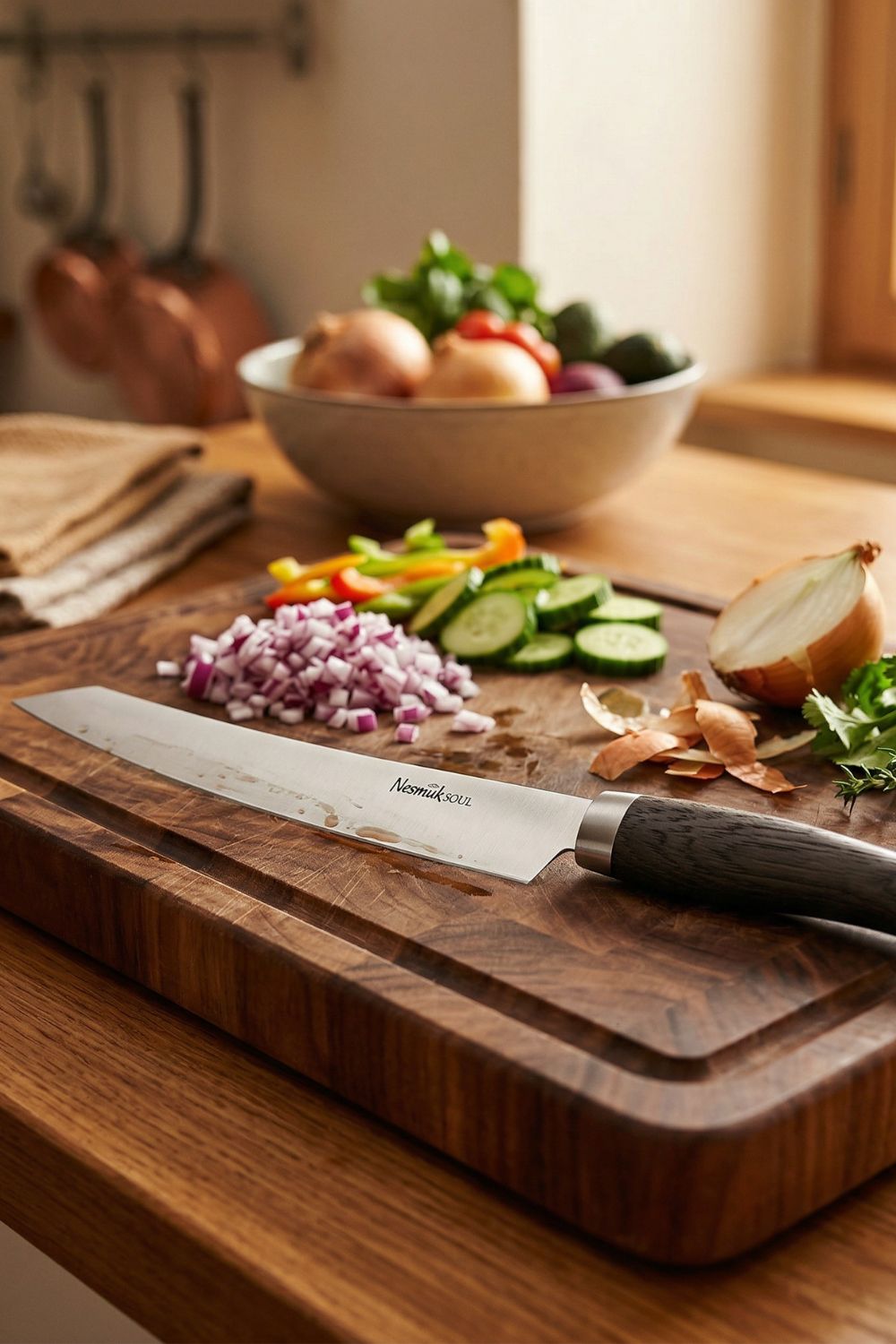 Nesmuk Qualitäts Küchenmesser auf Holzschneideblock