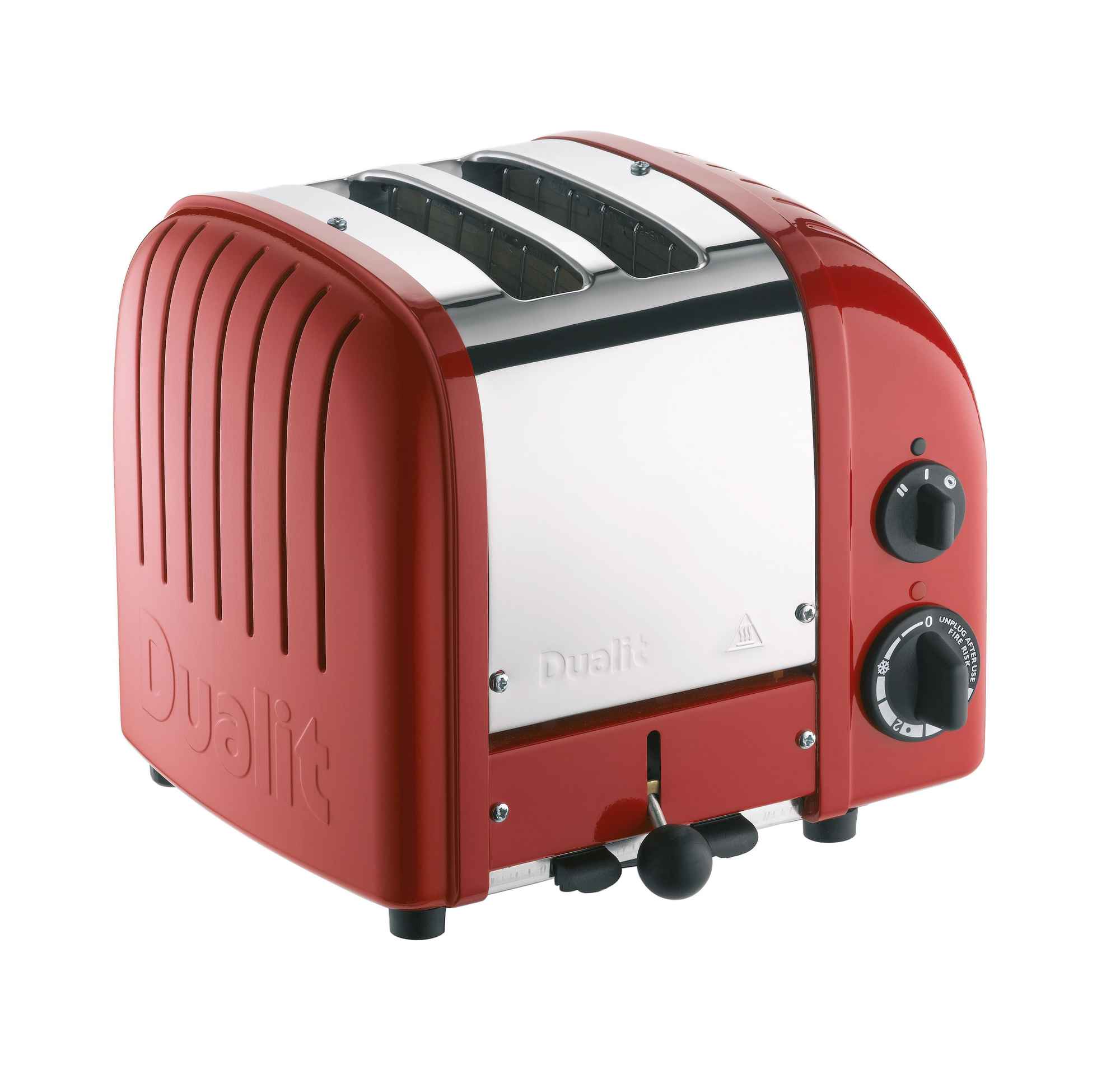 Dualit Toaster mit zwei Schlitzen in der Farbe Rot vor weißen neutralen Hintergrund