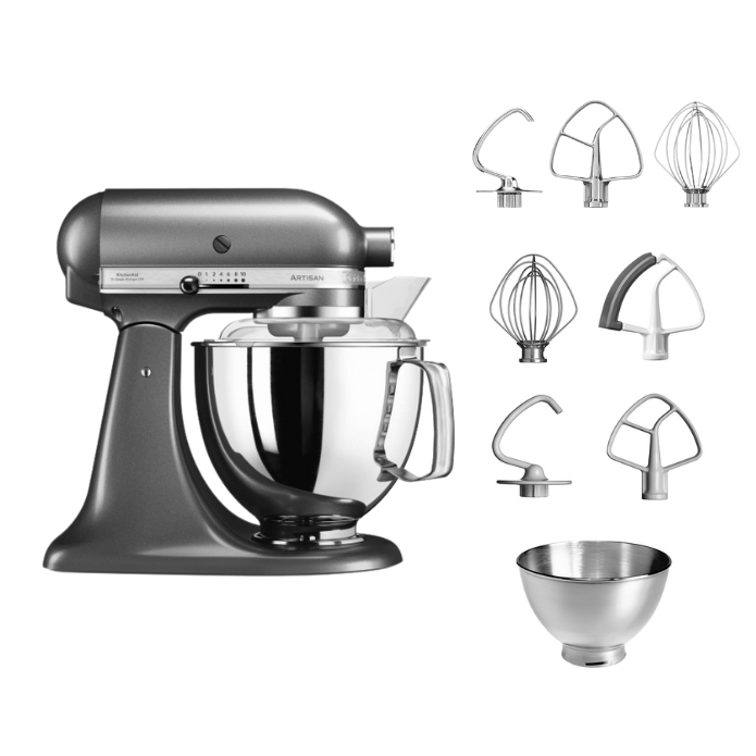 KitchenAid 4,8 L 5KSM175 Artisan Küchenmaschine Steellover mit Edelstahl-Werkzeugen