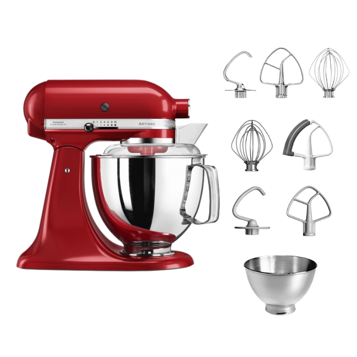 KitchenAid 4,8 L 5KSM175 Artisan Küchenmaschine Steellover mit Edelstahl-Werkzeugen