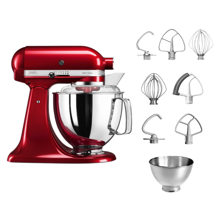 KitchenAid 4,8 L 5KSM175 Artisan Küchenmaschine Steellover mit Edelstahl-Werkzeugen